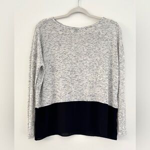 Express Woman's Size XS Top Color Block Sheer Trim Black Gray‎ Long Sleeve